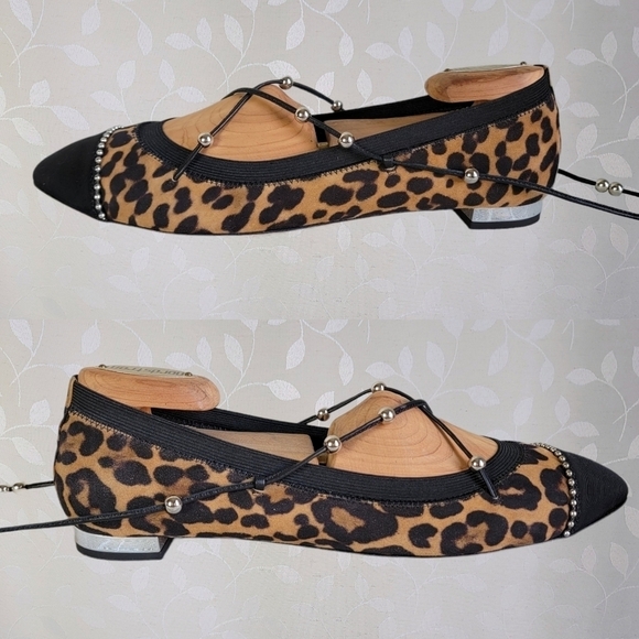 Aquazzura Leopard Print Ballet Flats - Suede Lace Up Ballerina Style 38.5 - Picture 7 of 16